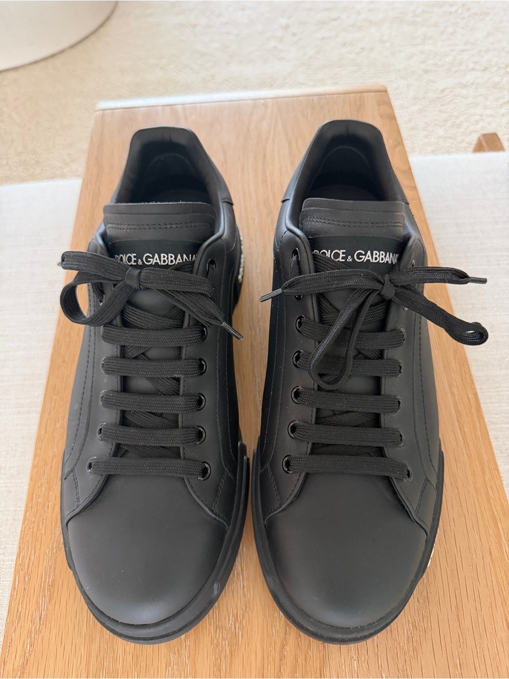 Dolce & Gabbana Black Leather Low-Top Sneakers